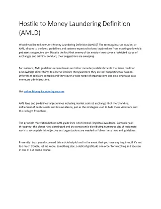 Hostile to Money Laundering Definition