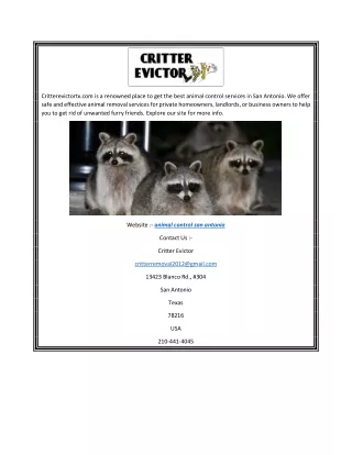 Animal Control San Antonio  Critterevictortx.com