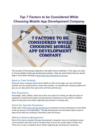 Top 7 Factors to be Considered While Choosing Mobile App Development Company