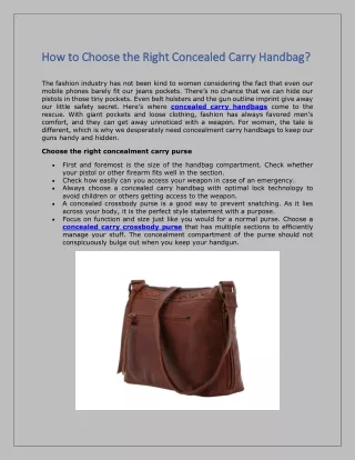 How to Choose the Right Concealed Carry Handbag?