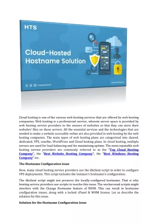 cloud hosting is one of the various web hosting