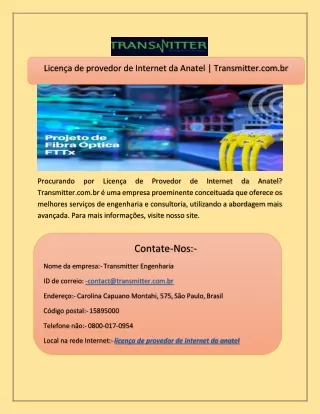 Licença de provedor de Internet da Anatel  Transmitter.com.br