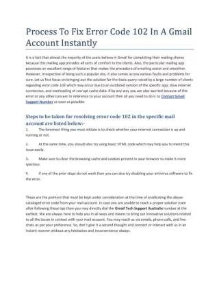 Process To Fix Error Cod 102 In A Gmail Account Instantly