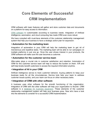 Core Elements of Successful CRM Implementation