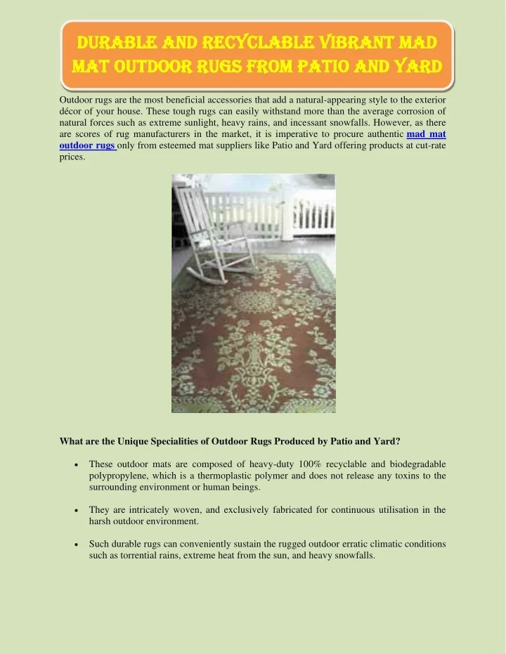 PPT Durable and recyclable vibrant mad mat outdoor rugs from Patio