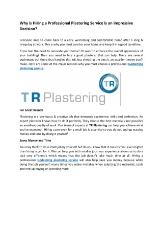 Why is Hiring a Professional Plastering Service is an Impressive Decision?
