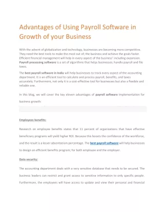 Advantages of Using Payroll Software in Growth of your Business