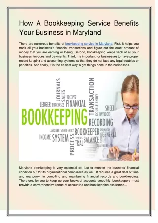 How A Bookkeeping Service Benefits Your Business in Maryland