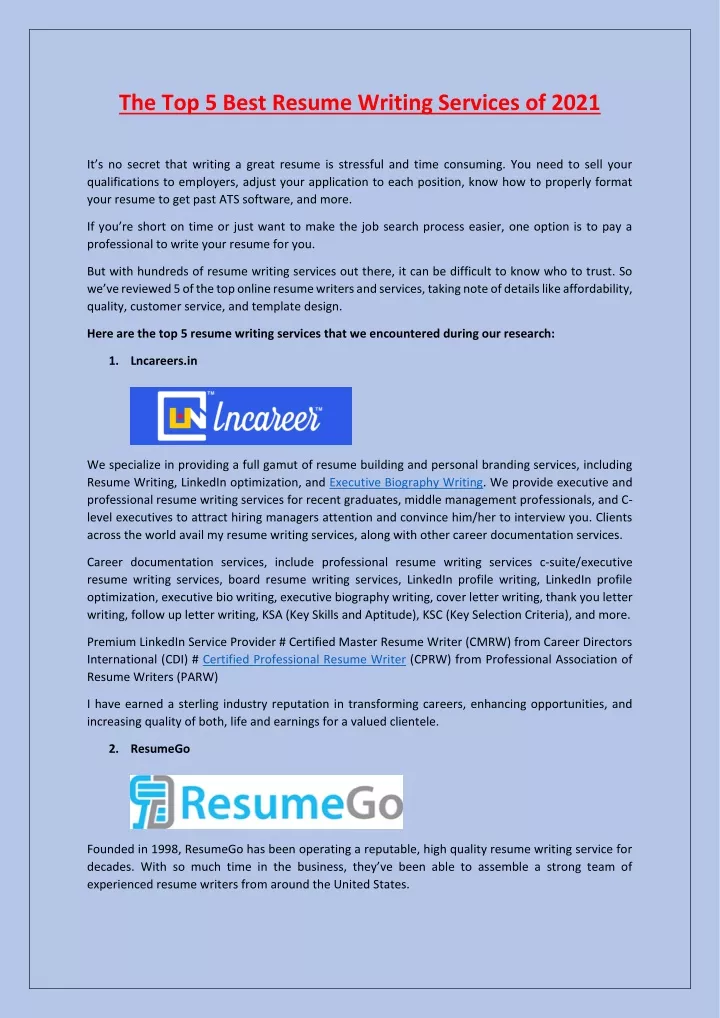 best resume writing services 2021