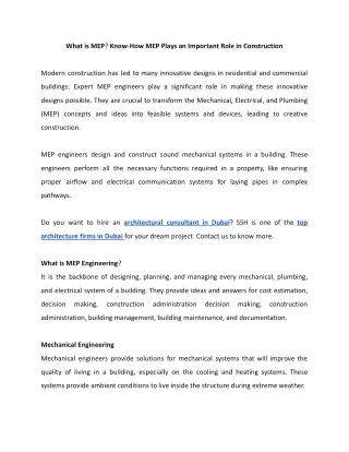 what is mep know how mep plays an important role