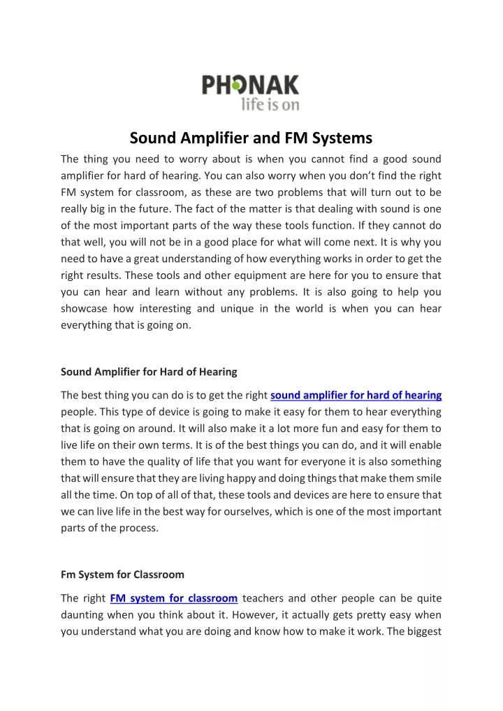 sound amplifier and fm systems