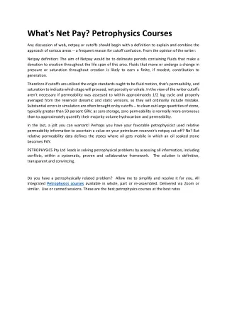 what s net pay petrophysics courses