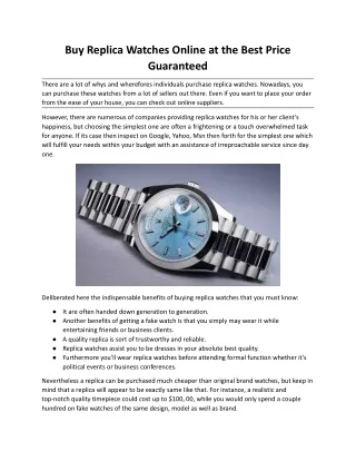 Buy Replica Watches Online at the Best Price Guaranteed