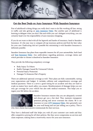 Get the Best Deals on Auto Insurance With Saunders Insurance