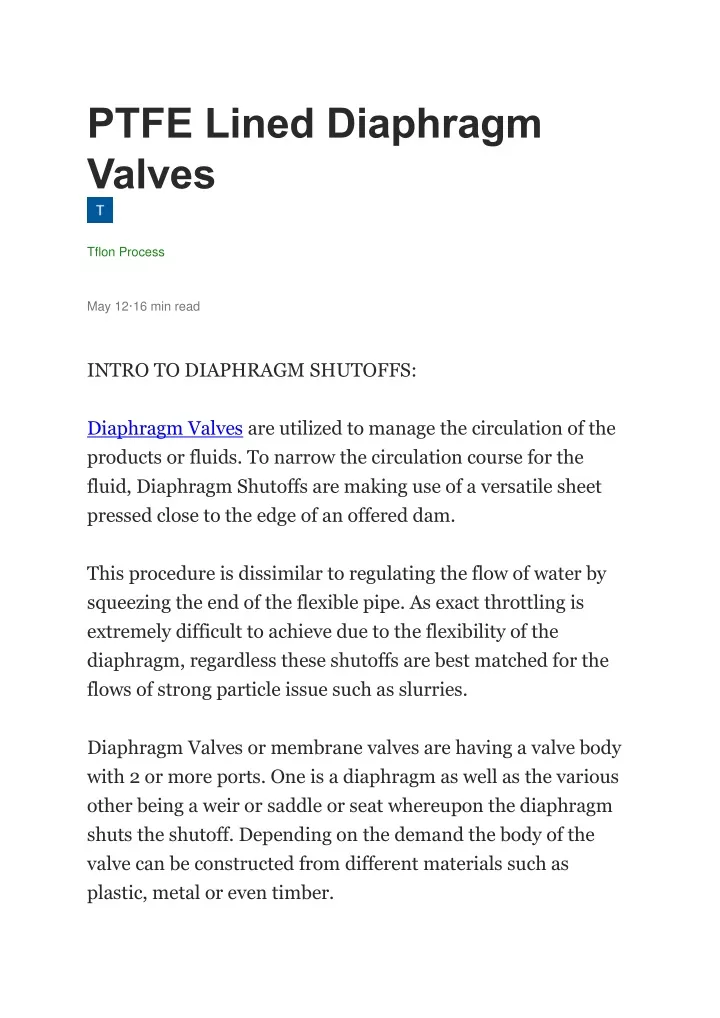 ptfe lined diaphragm valves