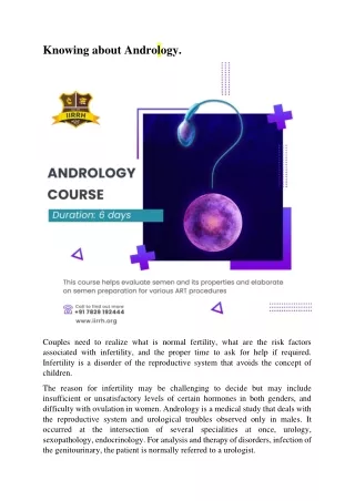 Knowing about Andrology & How IIRRH helps you in Andrology Training