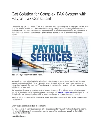 Get Solution for Complex TAX System with Payroll Tax Consultant