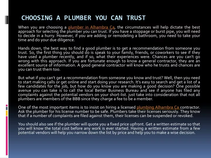 choosing a plumber you can trust