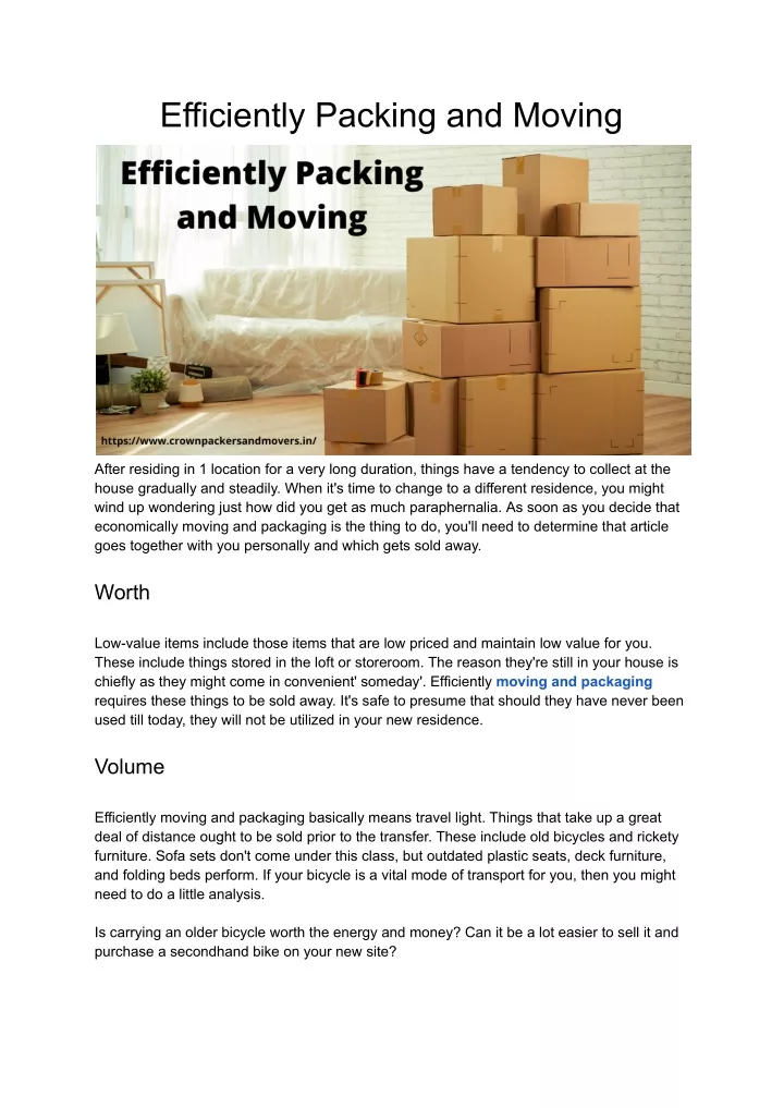efficiently packing and moving