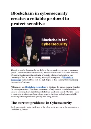 blockchain in cybersecurity creates a reliable