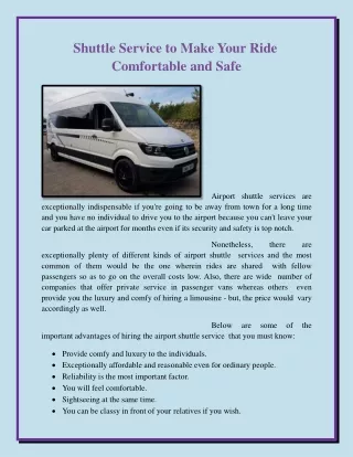 Shuttle Service to Make Your Ride Comfortable and Safe