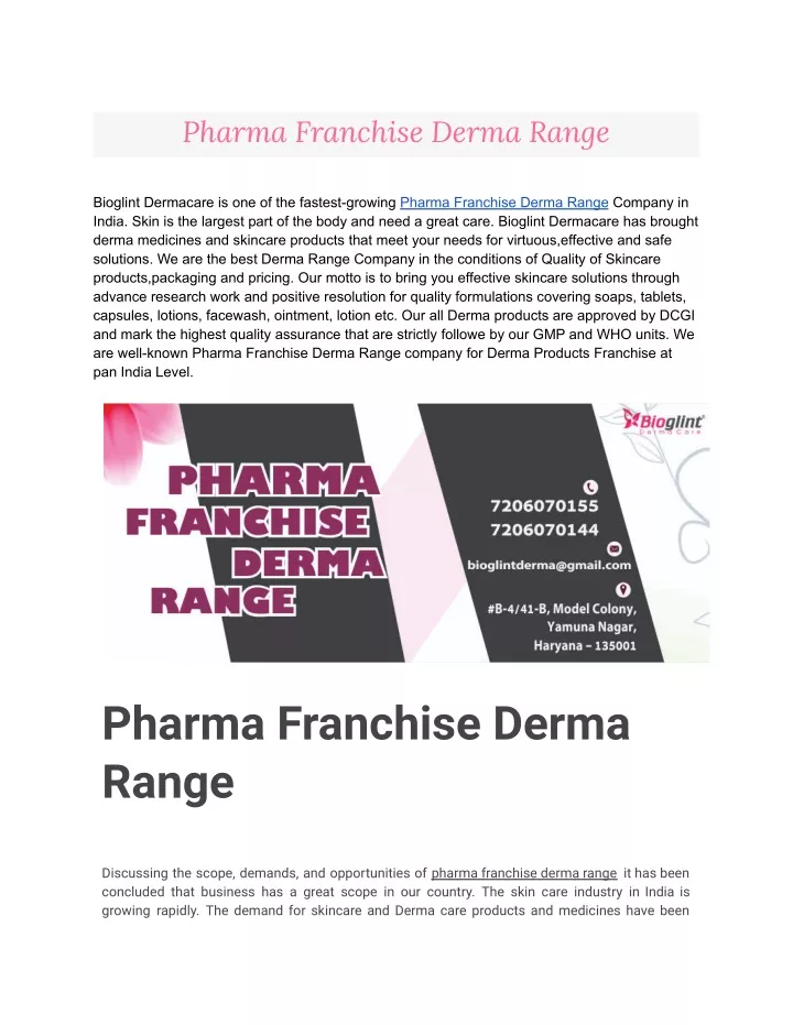 pharma franchise derma range