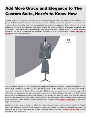 Add More Grace and Elegance to The Custom Suits, Here’s to Know How