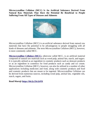 microcrystalline cellulose mcc is an artificial