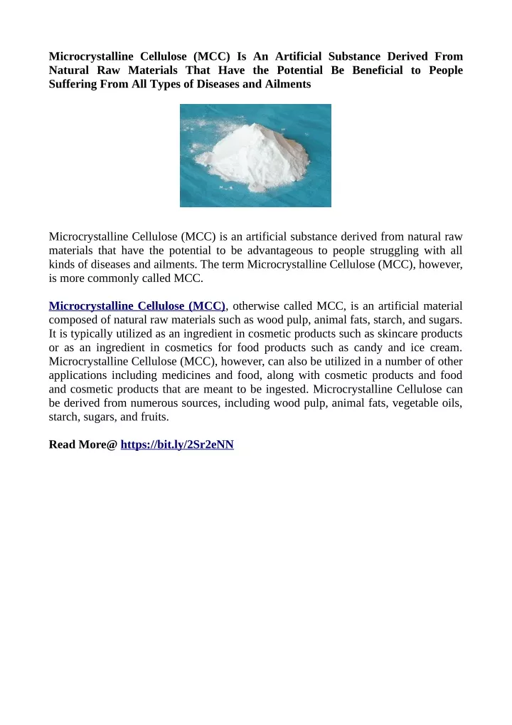 microcrystalline cellulose mcc is an artificial