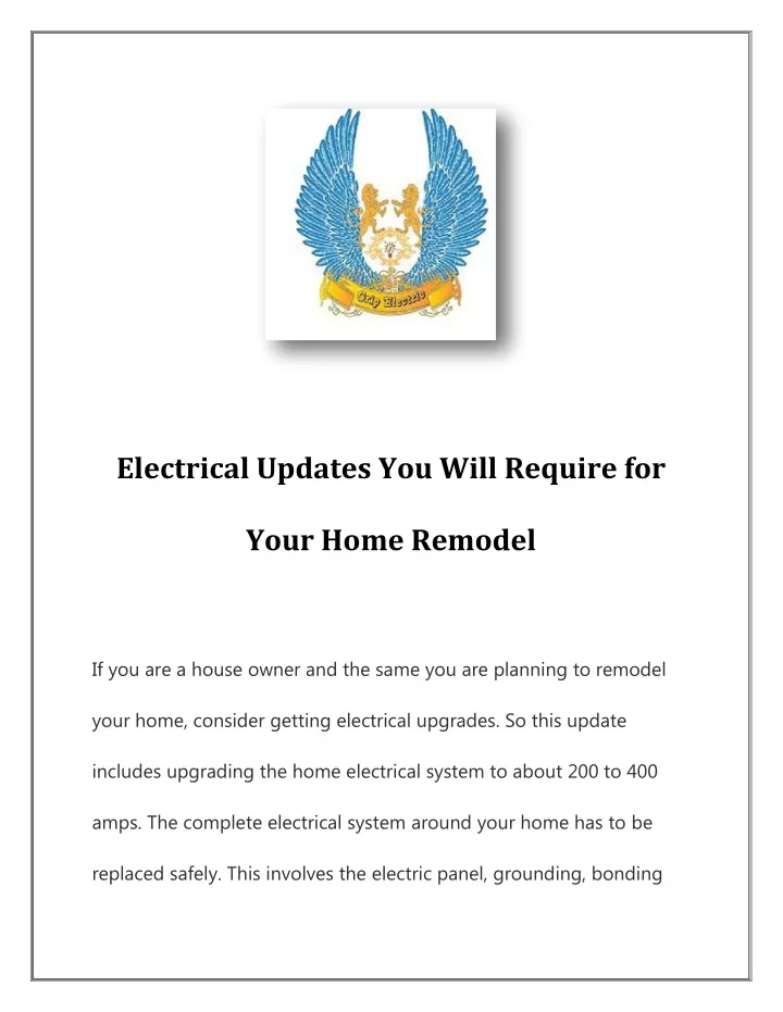 electrical updates you will require for
