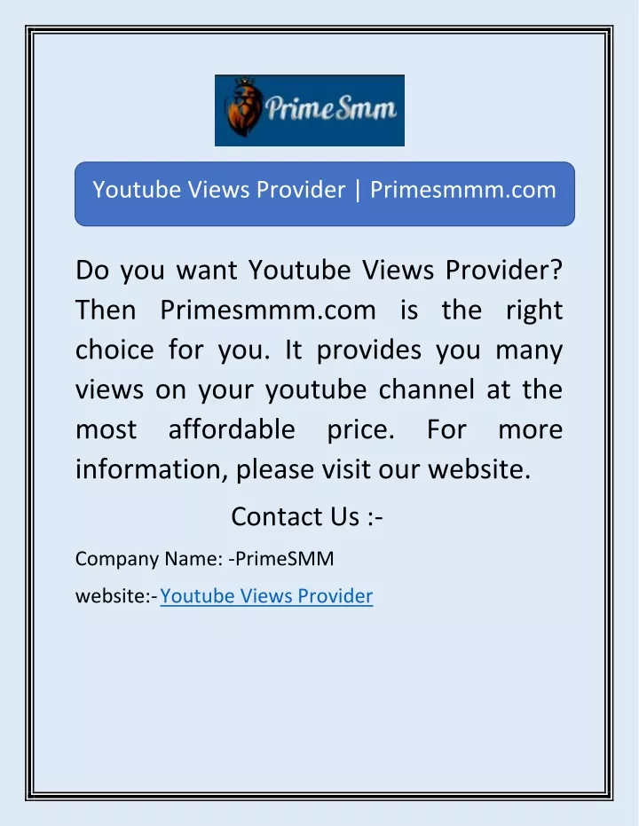 youtube views provider primesmmm com