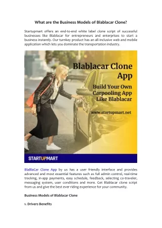 What are the Business Models of Blablacar Clone