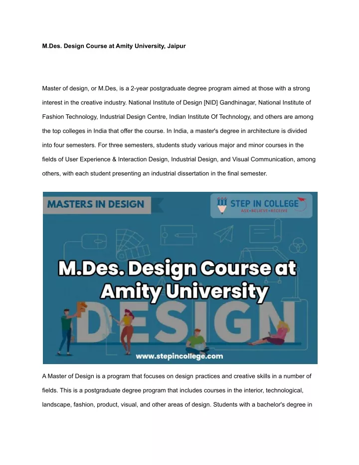m des design course at amity university jaipur