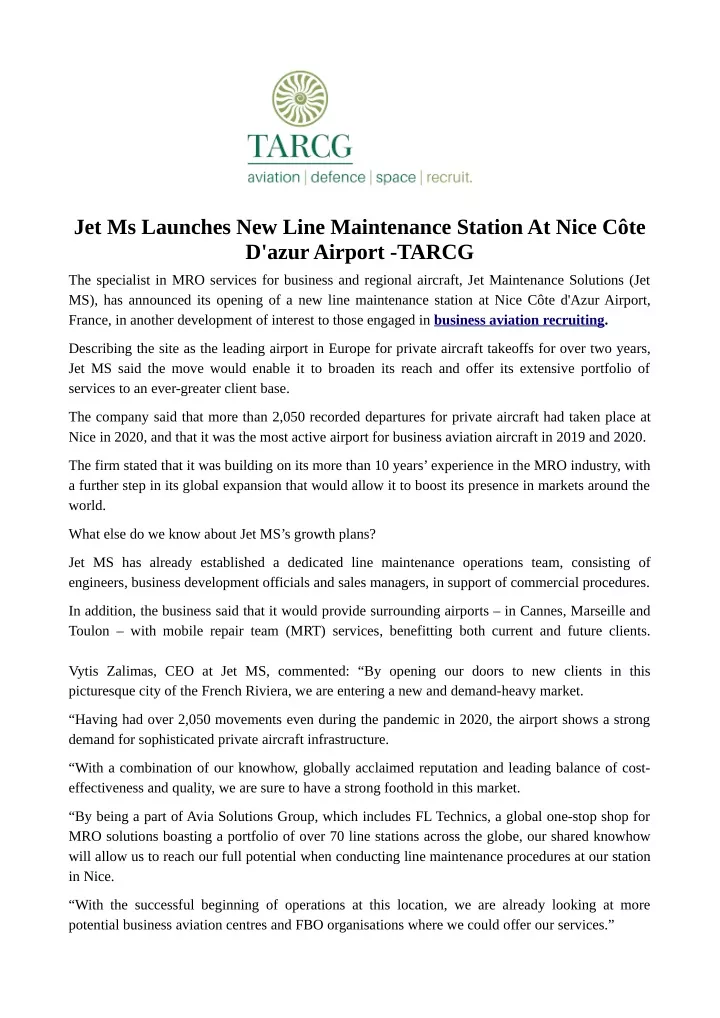 jet ms launches new line maintenance station