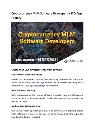 cryptocurrency mlm software developers
