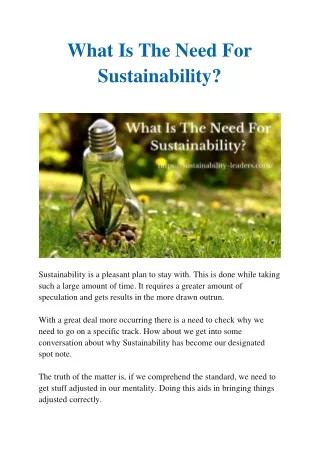 What Is The Need For Sustainability?