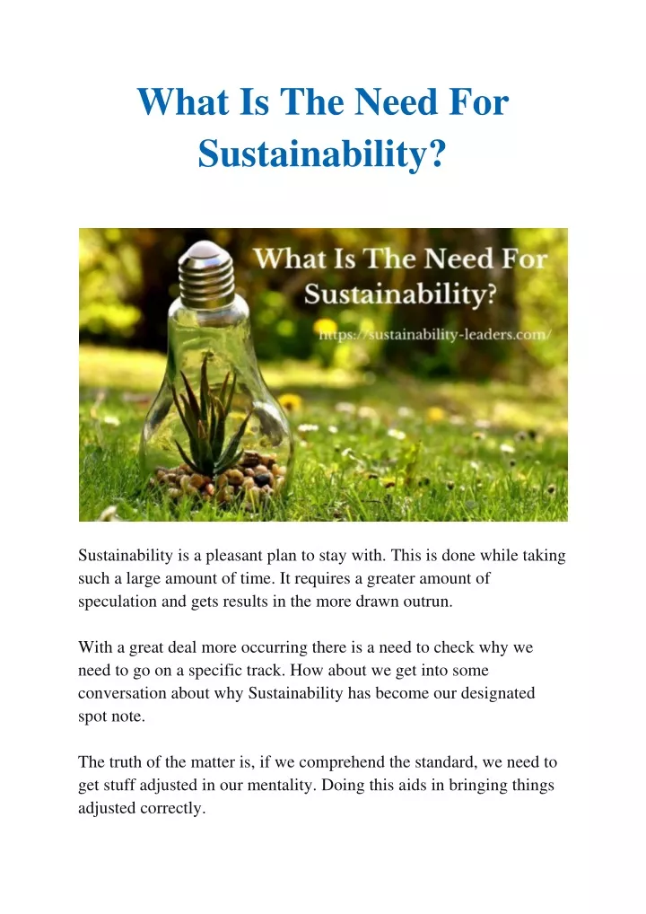 what is the need for sustainability