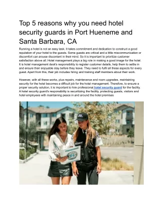 Top 5 reasons why you need hotel security guards in Port Hueneme and Santa Barbara, CA
