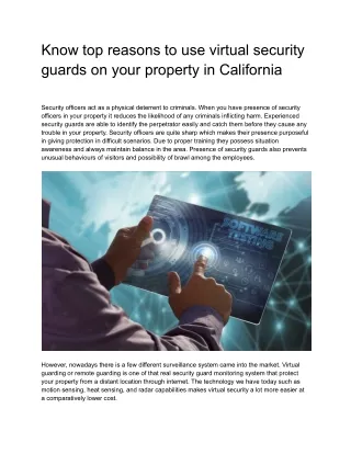 Know top reasons to use virtual security guards on your property in California