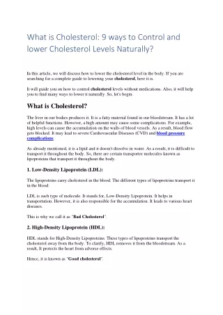 What is Cholesterol: 9 ways to Control and lower Cholesterol Levels Naturally?