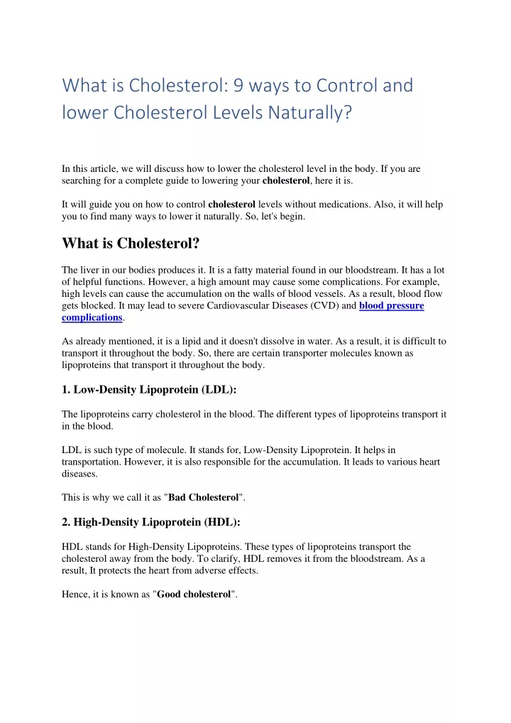 what is cholesterol 9 ways to control and lower