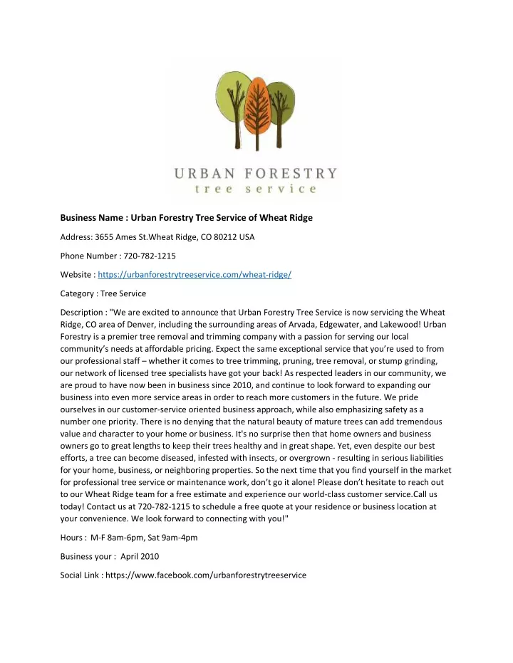 business name urban forestry tree service