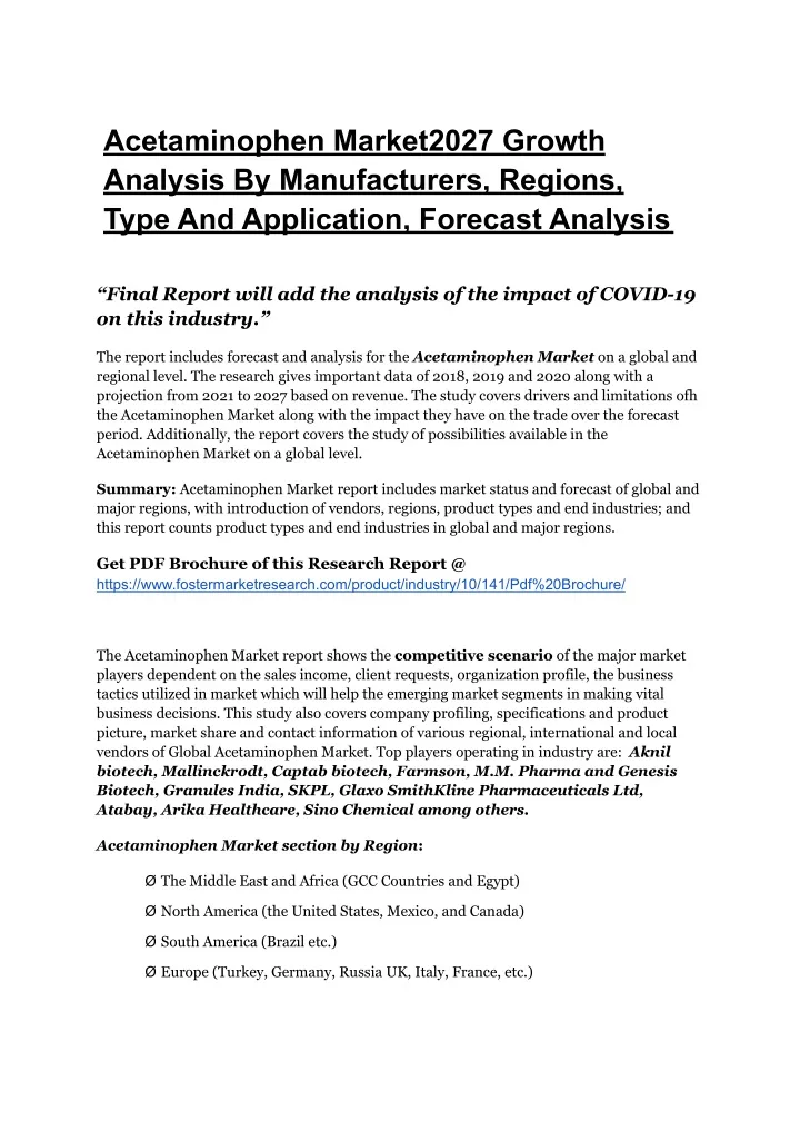 acetaminophen market2027 growth analysis