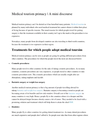 medical tourism primacy a mini discourse