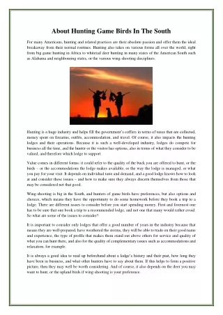 about hunting game birds in the south