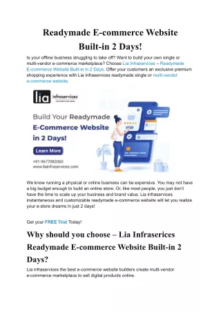 readymade e commerce website built in 2 days