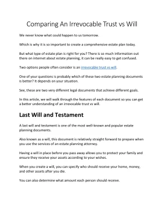 comparing an irrevocable trust vs will