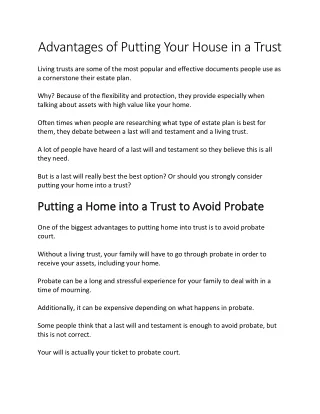 advantages of putting your house in a trust