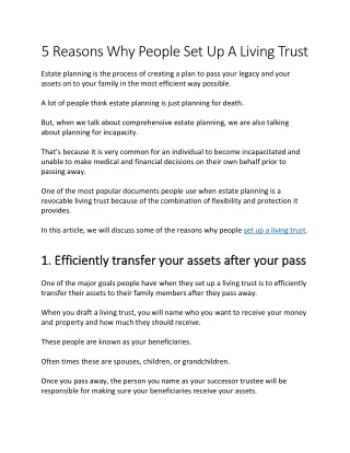 5 reasons why people set up a living trust estate