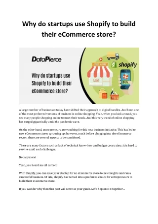 Why do startups use Shopify to build their eCommerce store?